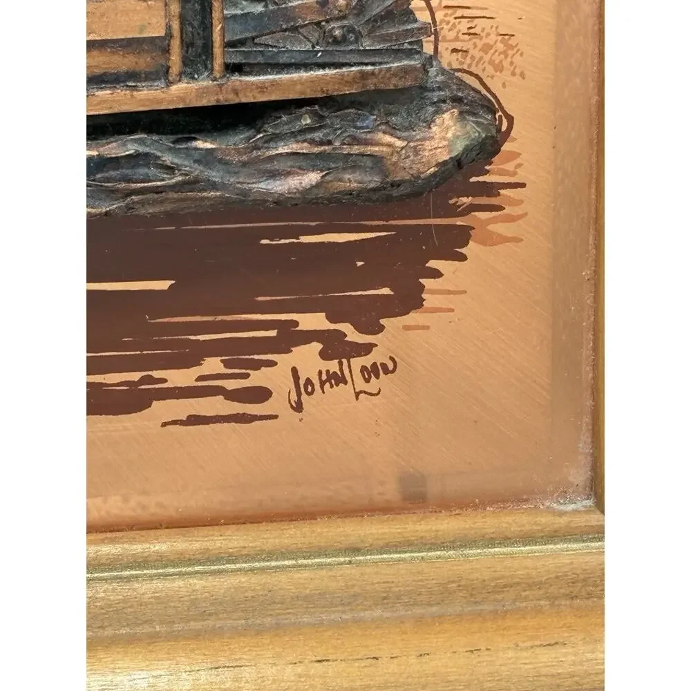 Signed John Louw 3D Copper Steamboat Riverboat Wall Art Framed 16x13
